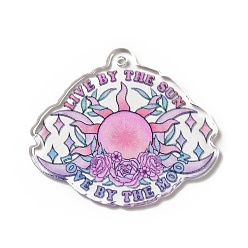 Солнце Акриловые подвески с принтом на хэллоуин, слово жить солнцем любовь луной, рисунок солнца, 38x43x2.3 мм, отверстие : 2.3 мм