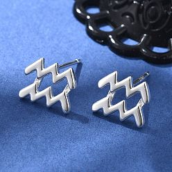 Водолей 925 стерлингового серебра серьги стержня, серебряные, двенадцать созвездий, Водолей, 7.5x9.5 мм