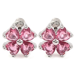Бледно-фиолетовый Красный Серьги-гвоздики клевер с кубическим цирконием, стеллаж для латунных украшений для женщин, платина, бледно-фиолетовый красный, 10x10 мм