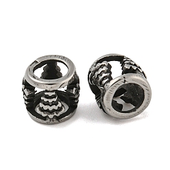 Античное Серебро Ретро-полые 304 европейские бусины из нержавеющей стали, бусины с большим отверстием, столбец с деревом, античное серебро, 7x7 мм, отверстие : 4.5 мм