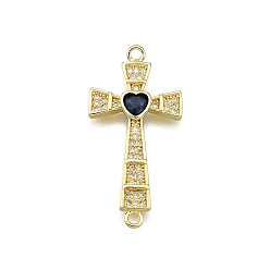 Настоящее золото 18K Латунные микропаве прозрачные и синие кубические цирконии религиозные крестообразные подвески-шармы, долговечный, без свинца и без кадмия, реальный 18 k позолоченный, 30x15x3 мм, отверстие : 1.8 мм