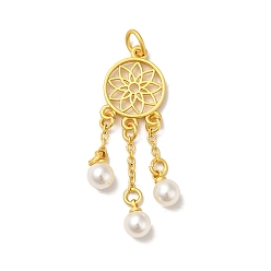 Матовый Золотой Цвет Стойки обшивки латунные подвески, с пластиковой бисера, долговечный, без кадмия и без свинца, тканая сетка, матовый золотой цвет, 43.5x13.5x5.5 мм, Перейти кольцо: 6x1 мм, внутренний диаметр: 4 мм