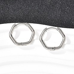 Шестиугольник Серьги из 201 нержавеющей стали, с 316 хирургическими штифтами из нержавеющей стали, цвет нержавеющей стали, шестиугольник, 17x19x2.5 мм