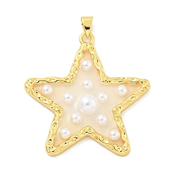 Настоящее золото 18K Подвески из латуни и эпоксидной смолы с покрытием стойки, подвески-звезды с пластиковыми бусинами, долговечный, без свинца и без кадмия, реальный 18 k позолоченный, 40x37x6 мм, отверстие : 5x3 мм