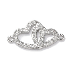 Платина Латунь с покрытием из латуни, микро-паве, прозрачные подвески из кубического циркония, двойные сердечные ссылки, долговечный, без свинца и без кадмия, платина, 12x23x2 мм, отверстие : 1.2 мм