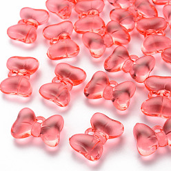 Лосось Прозрачные акриловые подвески, бантом, salmon, 21x29x10.5 мм, отверстие : 2.5 мм, Около 118 шт / 500 г