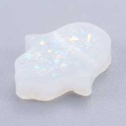 Ghost White Resin Beads, Imitation Opal, Hologram Style, Dyed, Hamsa Hand//Hand of Miriam, Ghost White, 14x12x3mm, Hole: 1mm