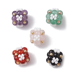 Смешанные камни Натуральный розовый кварц/сердолик/зеленый авантюрин/аметист/черный оникс и стеклянные бусины-кластеры, цветок, смешанные окрашенные и неокрашенные, 10~11x12~13x12~13 мм, отверстие : 2 мм