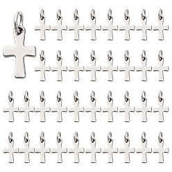 Stainless Steel Color 40Pcs 304 Stainless Steel Pendants, Cross Charm, with Jump Rings, Stainless Steel Color, 15mm