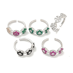 (52) Непрозрачная лаванда Стойки с покрытием из латуни микро паве с кубическим цирконием и цветком открытые манжеты кольца для женщин, без кадмия и без свинца, долговечный, платина, разноцветные, 7 мм, регулируемый