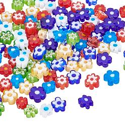 Gemischte Farbe 120pcs 8 Arten Glasperlen, Blume, Gemischte Farbe, 4~7x4~7x2~3 mm, Bohrung: 1 mm, 15 Stück/Stile
