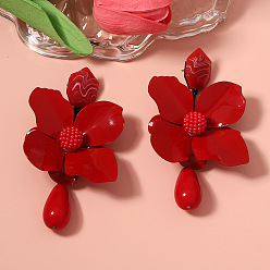 (123L) Белый крем непрозрачный блеск Серьги-гвоздики из сплава и смолы, цветок с каплей, огнеупорный кирпич, 107x55 мм