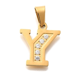 Letter Y Ионное покрытие (ip) 304 подвески из нержавеющей стали со стразами, Письмо Y, 17~19x10.5~18x2 мм, отверстие : 6.5x3.5 мм