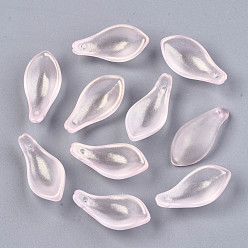 Pink Transparent Baking Paint Glass Pendants, Frosted, Petal, Pink, 22~23x11x6mm, Hole: 1.2mm