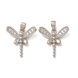 Platinum Brass Micro Pave Clear Cubic Zirconia Pendants, Dragonfly Charms, Platinum, 17.5x17.5x4.5mm, Hole: 2x4.5mm