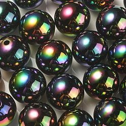 Black UV Plating Rainbow Iridescent Acrylic Beads, Round, Black, 17.5x17mm, Hole: 2.8mm