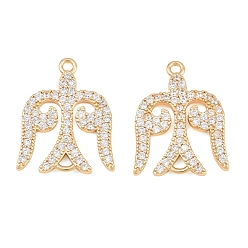Real 18K Gold Plated Brass Micro Pave Clear Cubic Zirconia Connector Charms, Angel Links, Real 18K Gold Plated, 23.5x18.5x2.5mm, Hole: 1.6mm
