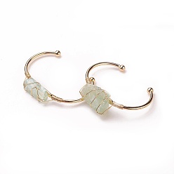 Флюорит Долговечные латунные браслеты из манжеты, с естественным флюоритом, самородки, золотые, 1-3/8 дюйм x 2-3/8 дюйм (3.8x6 см), 2.8 мм