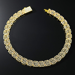 Золотой Ожерелья из кубинской цепи из цинкового сплава с кристаллами и стразами для женщин и мужчин, золотые, 17.72 дюйм (45 см)