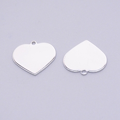 Платина Латунные подвески, штамповка пустой метки, сердце, платина, 18.5x20x1 мм, отверстие : 1.5 мм