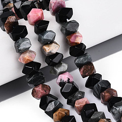 Смешанные камни Нити из натуральных бусин родонита, орлиного глаза и обсидиана, граненые, рондель, с карточной бумагой, 7.5~16x7.5~16x5~9.5 мм, отверстие : 0.8~1 мм, около 25~27 шт / нитка, 7.28~7.68 дюйм (18.5~19.5 см), 1 прядь / комплект