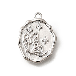 Бабочка Латунные микро проложить кубического циркония подвески, без кадмия, без никеля и без свинца, овальные амулеты, бабочка, 19x14x2.5 мм, отверстие : 1.2 мм