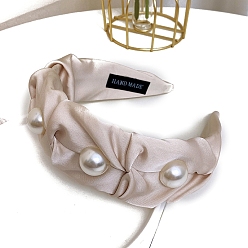 Розовый Ткань ленты для волос, аксессуары для волос для женщин и девочек, с имитацией жемчужина бисера, туманная роза, 150x140 мм