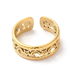 Golden Ion Plating(IP) 304 Stainless Steel Moon & Star Open Cuff Ring for Women, Golden, US Size 6(16.5mm)