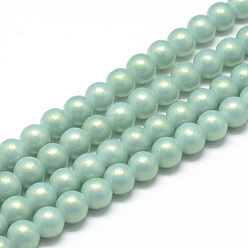 Светлый Морско-зеленый Стеклянные жемчужные бусины, выпечка окрашены, Перламутровые стиле, окрашенные, круглые, светло-зеленый, 8~8.5 мм, отверстие : 1.5 мм, около 100~105 шт / нитка, 31.8 дюйм
