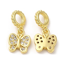 Настоящее золото 18K Латунные микропаве прозрачные подвески с фианитом, без свинца и без кадмия, бабочка, реальный 18 k позолоченный, 18.5 мм, подвеска: 10.5x9x2.5 мм, отверстие : 4 мм