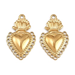 Настоящее золото 18K 304 подвески из нержавеющей стали, ионное покрытие (ip), очарование священного сердца, реальный 18 k позолоченный, 27.5x17x3 мм, отверстие : 1.6 мм