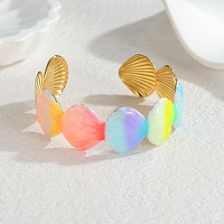 Shell Shape Океан 304 эмалированные браслеты-манжеты из нержавеющей стали для женщин, с блеском порошок, формы раковины, внутренний диаметр: 2-1/8 дюйм (5.4 см), 20 мм