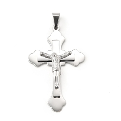 Нержавеющая Сталь Цвет 304 из нержавеющей стали большие кулоны, подвеска в виде креста-распятия, с 201 держателями для ледоруба из нержавеющей стали, цвет нержавеющей стали, 57.5x35.5x5.5 мм, отверстие : 9x5 мм