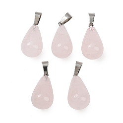Розовый Кварц Природного розового кварца подвески, латунная фурнитура с платиновым покрытием, слеза, 23~24.5x13 мм, отверстие : 7~7.5x4 мм