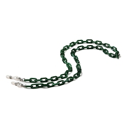Vert Foncé Chaînes de lunettes, Lanière de masque de sangle de cou de chaînes de câble en acrylique, avec fermoirs en alliage de homard et extrémités en caoutchouc, vert foncé, 660~670mm