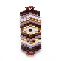 Colorful MIYUKI & TOHO Handmade Japanese Seed Beads Links, Loom Pattern, Rectangle, Colorful, 34~35x14~14.5x1.6~2mm, Hole: 1.8~2mm