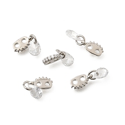 Платина Латунные овальные разделительные планки с петлями и прозрачной кисточкой из кубического циркония в форме капли., стойки покрытие, долговечный, без свинца и без кадмия, платина, 2 мм, отверстие : 14 мм