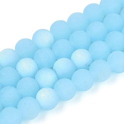 Светло-Голубой Нити стеклянных бусин с имитацией матового нефрита, круглые, с половиным покрытием, AB цвет, Небесно-голубой, 8~8.5 мм, отверстие : 1 мм, около 51~53 шт / нитка, 14.57~15.35'' (37~39 см)