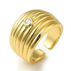 Настоящее золото 18K Латунное покрытие стойки, микро-паве, прозрачные кольца с кубическим цирконием, открытые манжеты для женщин, без кадмия, без никеля и без свинца, реальный 18 k позолоченный, внутренний диаметр: 18 мм