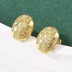 Настоящее золото 18K Латунный овал с человеческими серьгами-гвоздиками, долговечная тарелка, стойки покрытие, без свинца и без кадмия, реальный 18 k позолоченный, 11.5x9 мм