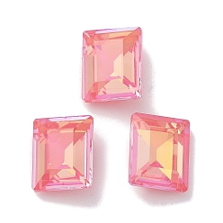 Розовый Стеклянные стразы кабошоны, точка назад и задняя пластина, граненые, прямоугольные, светло-розовый, 8x10x4 мм