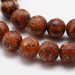 3-Eye Tibetan Style 3-Eye dZi Beads, Natural Weathered Agate Bead Strands, Round, Dyed & Heated, Saddle Brown, 10mm, Hole: 1mm, about 18pcs/strand, 7.5 inch

