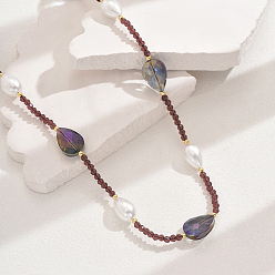 Коричневый Модные винтажные каплевидные искусственные жемчужины и стеклянные бусины женские длинные ожерелья, коричневые