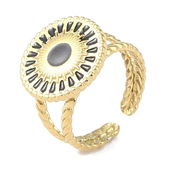 Настоящее золото 18K Ионное покрытие (ip) 304 плоские круглые манжеты с эмалью из нержавеющей стали, кольца на пальцах, открытые кольца для женщин, реальный 18 k позолоченный, регулируемый, 16.5 мм