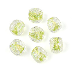 Зелено-Желтый Ручной работы бусины фольги, кубоид, граненые, зеленый желтый, 12~13x10.2~11x10.2~11 мм, отверстие : 1.2~1.5 мм, около 40 шт / нитка, 19.29~19.69'' (49~50 см)