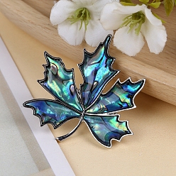 Light Sea Green Natural Shell Brooches for Backpack Clothes, Leaf, Light Sea Green, 45x46mm