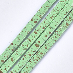 Light Green Spray Painted Non-magnetic Synthetic Hematite Multi-Strand Links, For Tile Elastic Bracelets Making, Square, Light Green, 5x5x2mm, Hole: 0.6mm, about 80pcs/strand, 15.7 inch