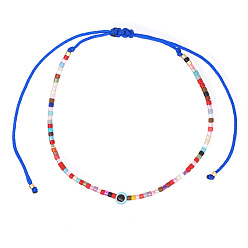 Синий Винтажные богемные регулируемые браслеты на лодыжку из стеклянных бусин от сглаза, плетеные, для унисекс, синие