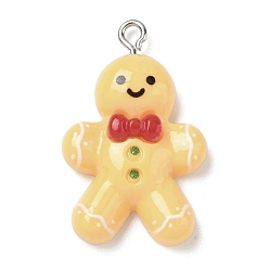 Gingerbread Man Подвески из непрозрачной смолы на рождественскую тематику, с железной платиной петлей, Колобок, 33x20.5x6.5 мм, отверстие : 2 мм