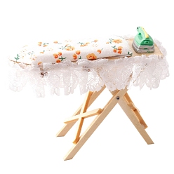 Цвет Древесины Гладильный стол из дерева и ткани мини-модель, аксессуары для кукольного домика с микро-ландшафтом, притворяясь опорными украшениями, деревесиные, 102x32x85 мм